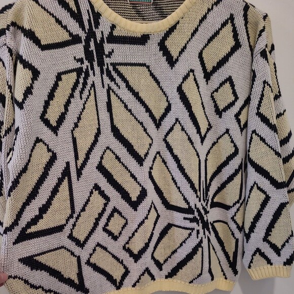 VTG Zalerno Sweater Geometric Lemon White Yellow Black Men 44 - Picture 3 of 11
